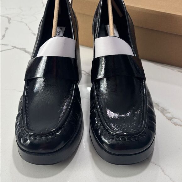 Steve Madden | Women’s Munday Black Patent Platform Loafer Pumps Block Heels 9.5 - Picture 7 of 9
